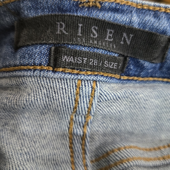 Risen High Rise Jean Size 28 / 7 Distressed Skinny Blue Stretch Denim Holes - Picture 16 of 16
